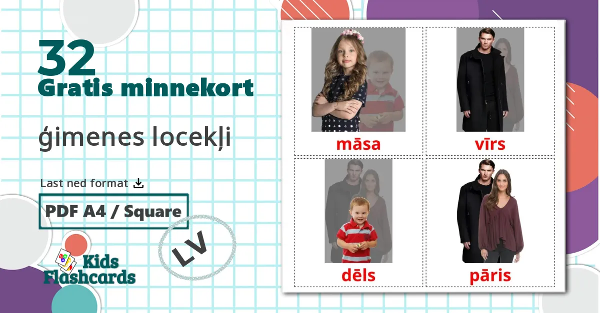 32 ģimenes locekļi bildekort