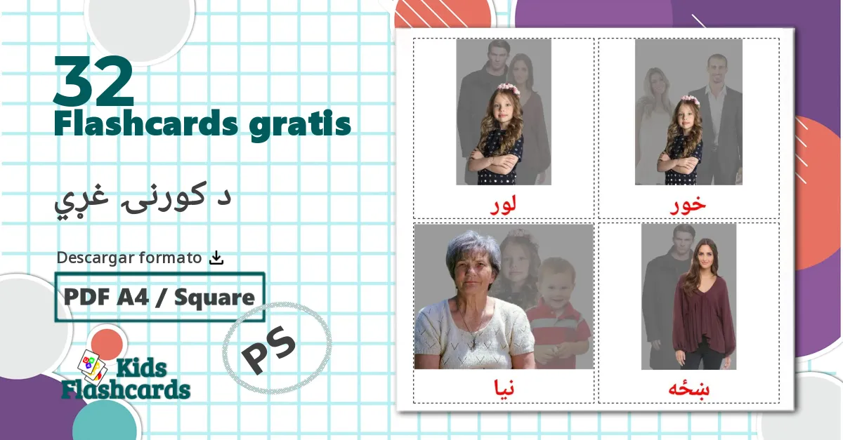 32 tarjetas didacticas de د کورنۍ غړي