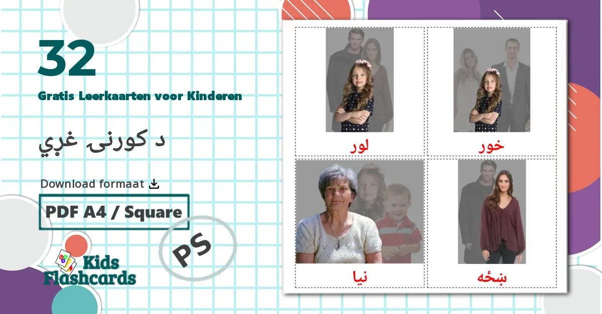 32 Familieleden Leerkaarten voor kinderen