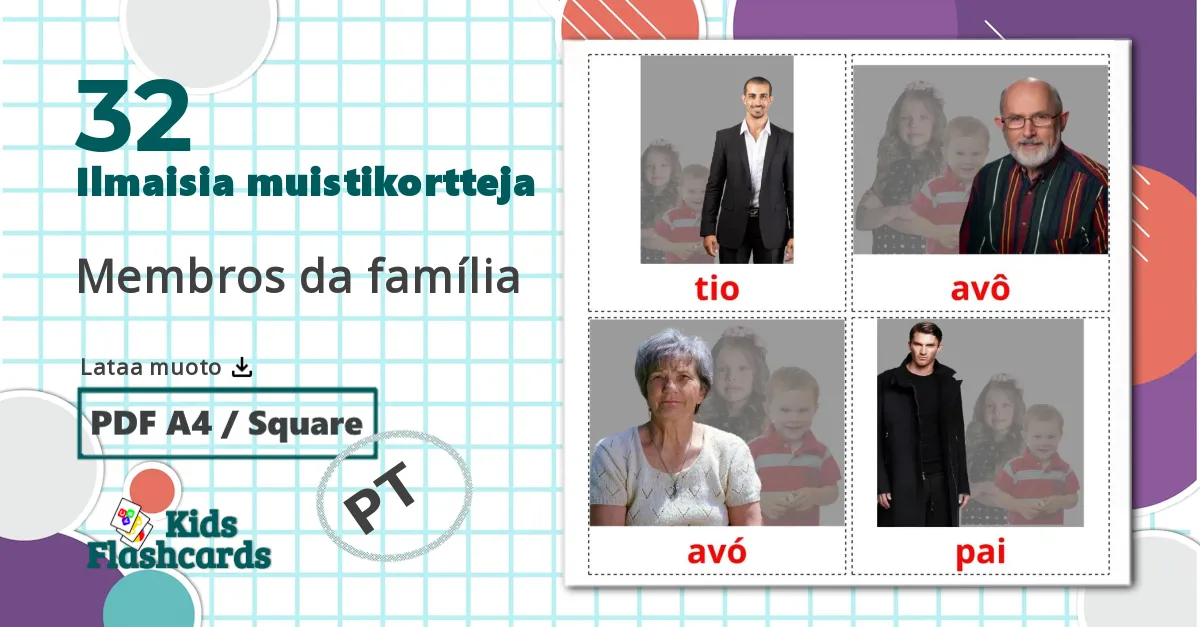 32 Membros da família lasten kuvakortit
