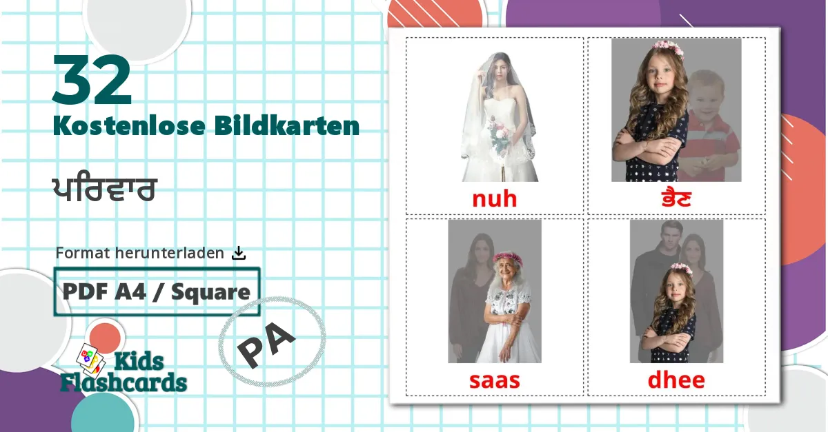 32 Bildkarten für ਪਰਿਵਾਰ