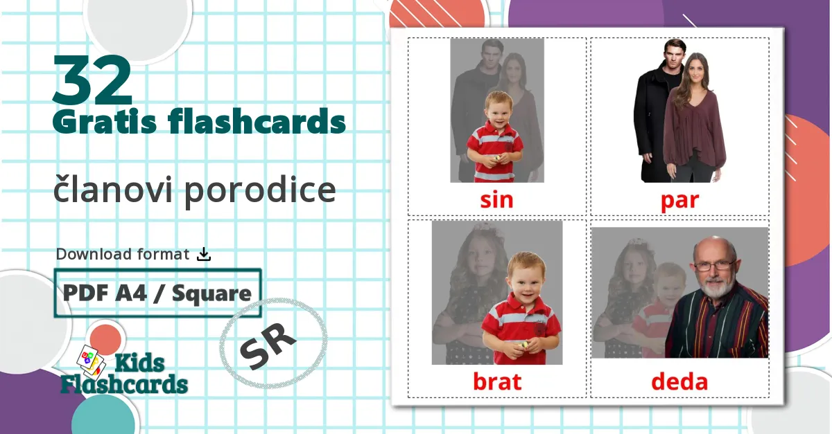 32 članovi porodice billedkort for børn