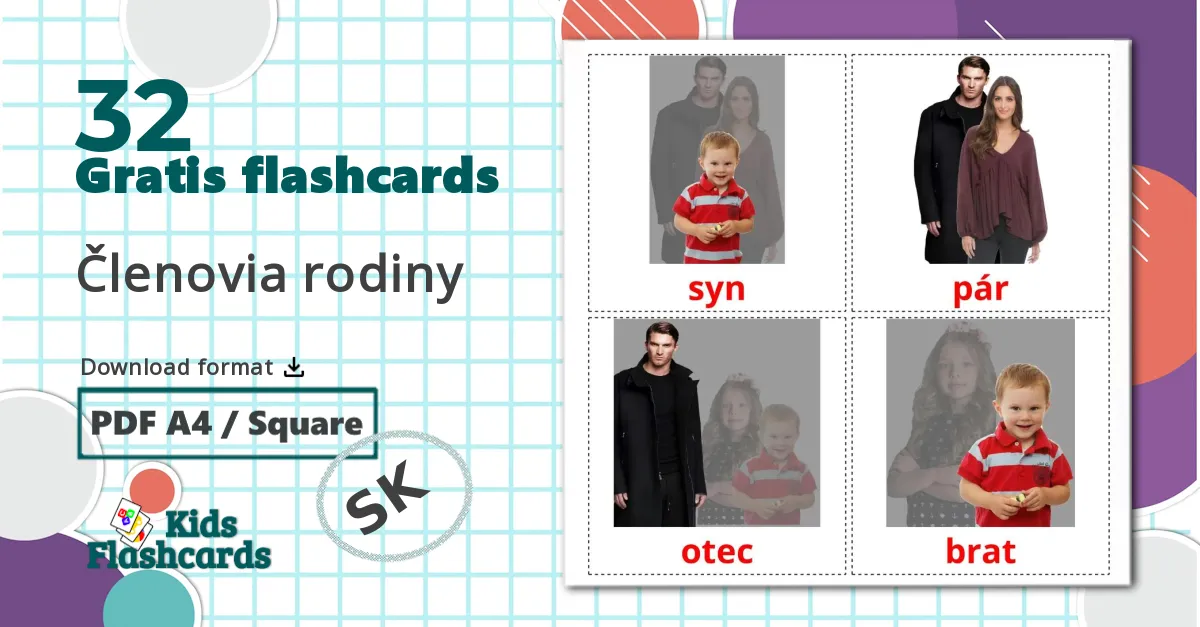 32 Členovia rodiny billedkort for børn