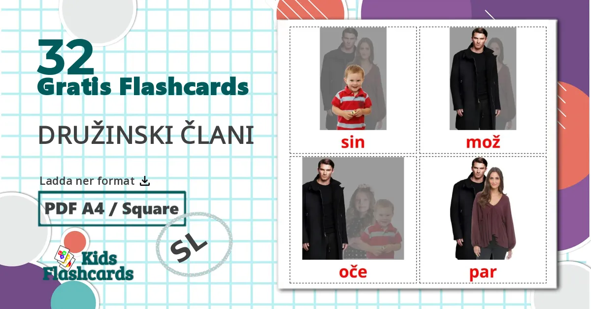 32 DRUŽINSKI ČLANI bildkort för barn