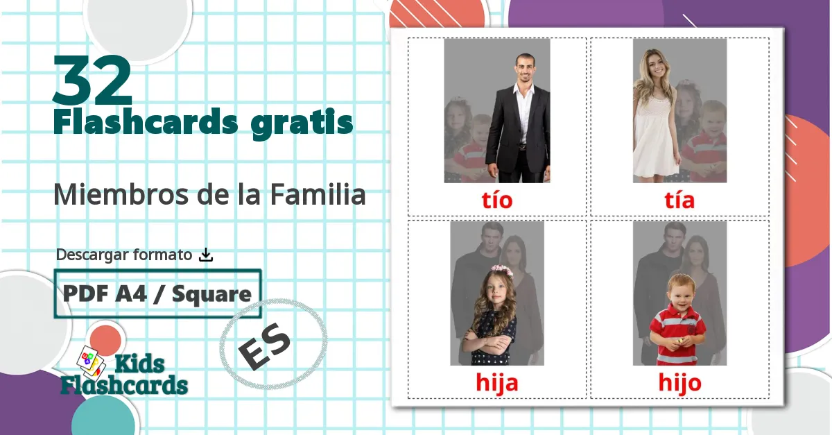 32 tarjetas didacticas de Miembros de la Familia