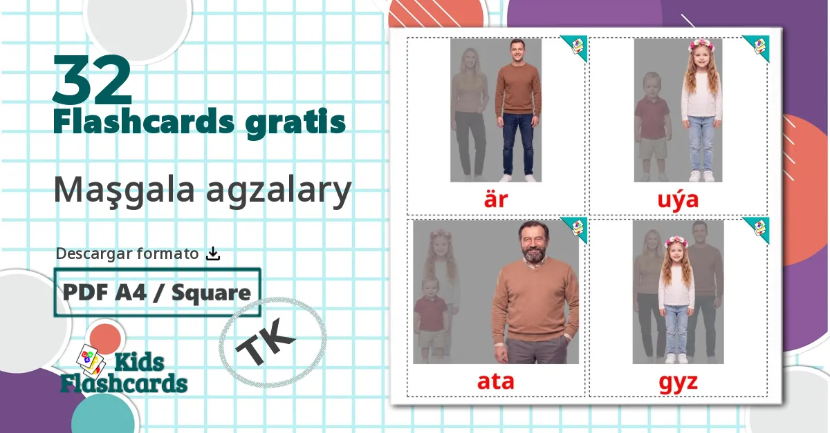 32 tarjetas didacticas de Miembros de la Familia