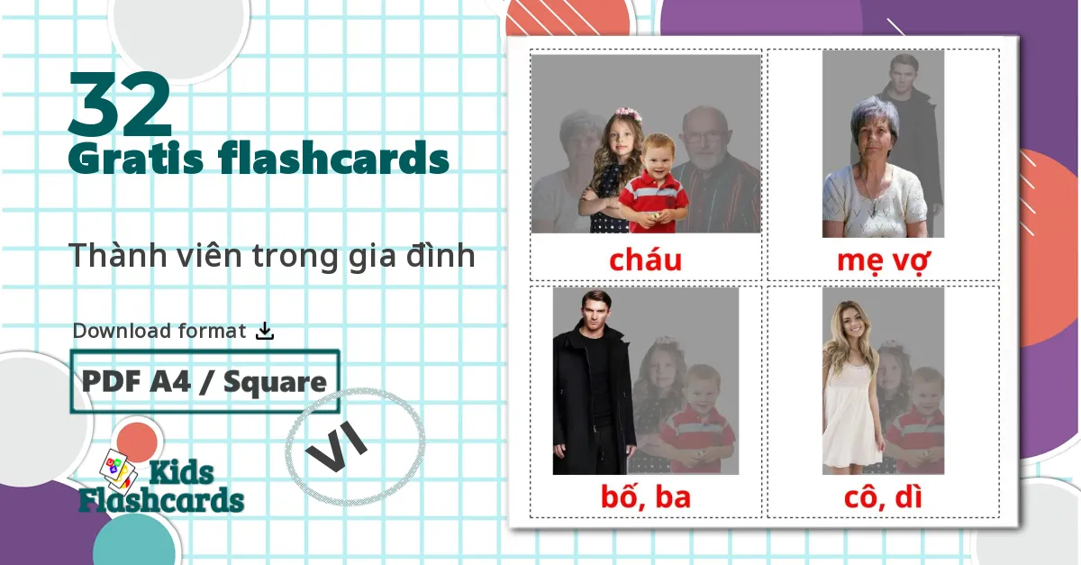 32 Thành viên trong gia đình  billedkort for børn