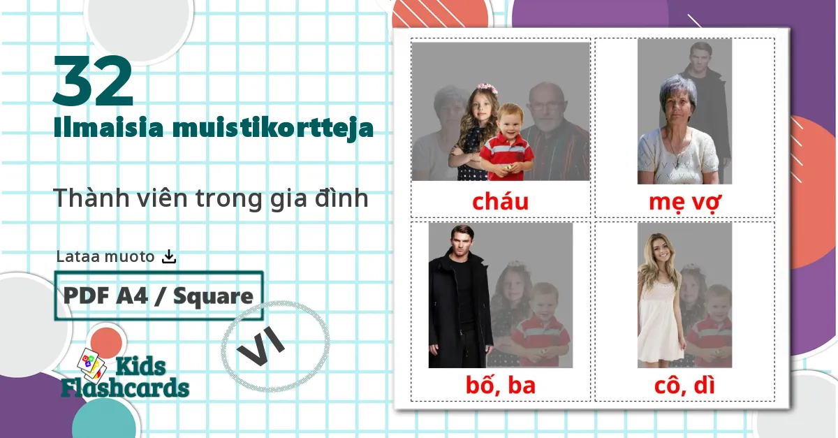 32 Thành viên trong gia đình  lasten kuvakortit