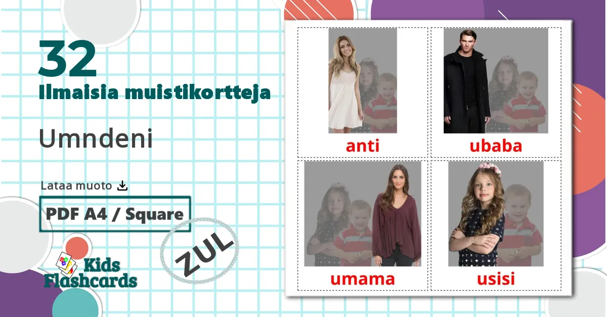 32 Umndeni  lasten kuvakortit