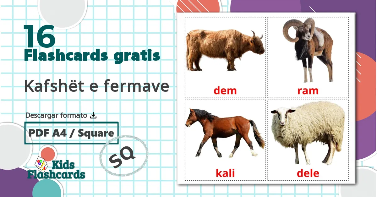 Animales en la Granja - tarjetas de vocabulario en albanés