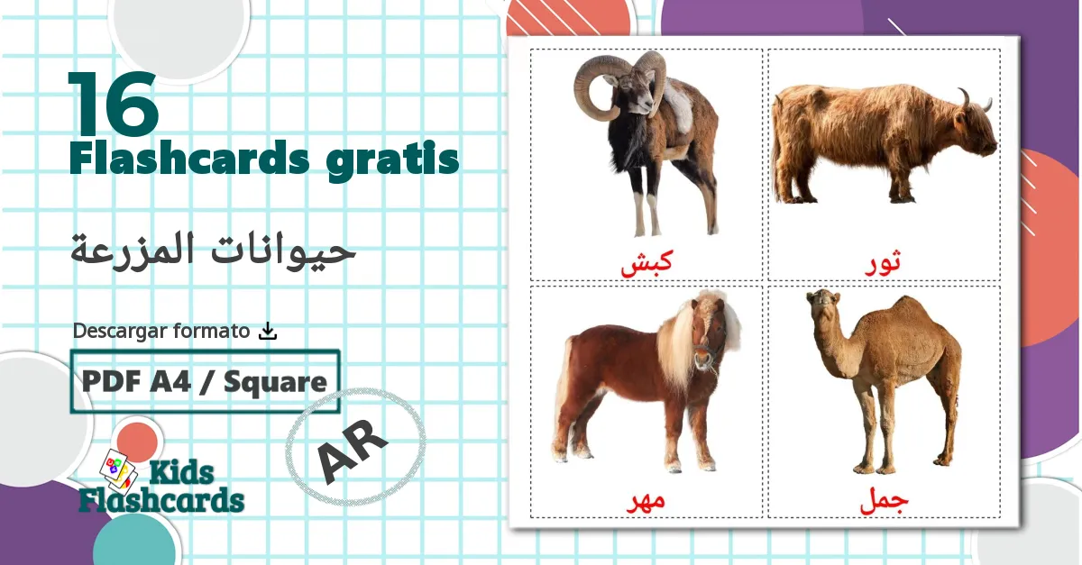 Animales en la Granja - tarjetas de vocabulario en árabe