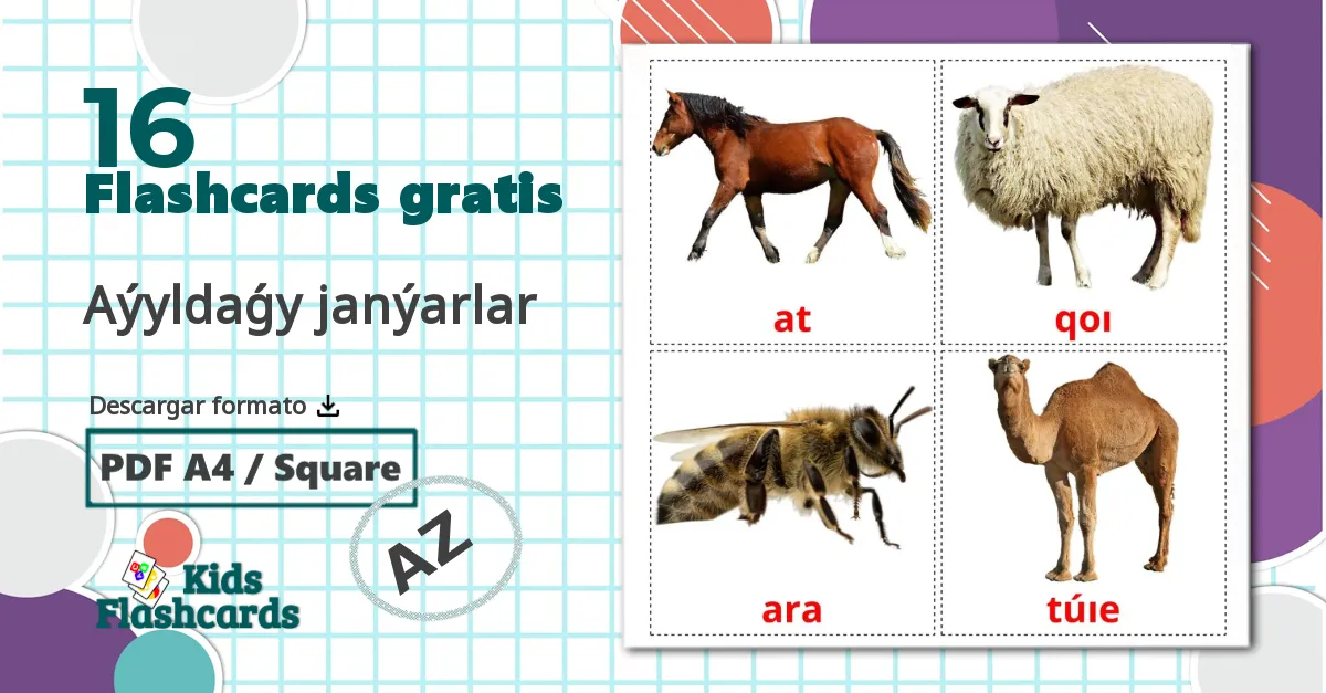 16 tarjetas didacticas de Aýyldaǵy janýarlar