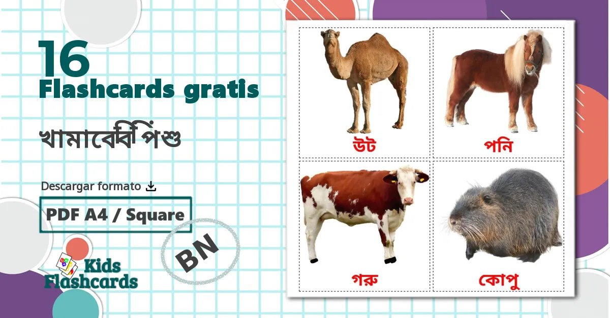 16 tarjetas didacticas de Animales en la Granja