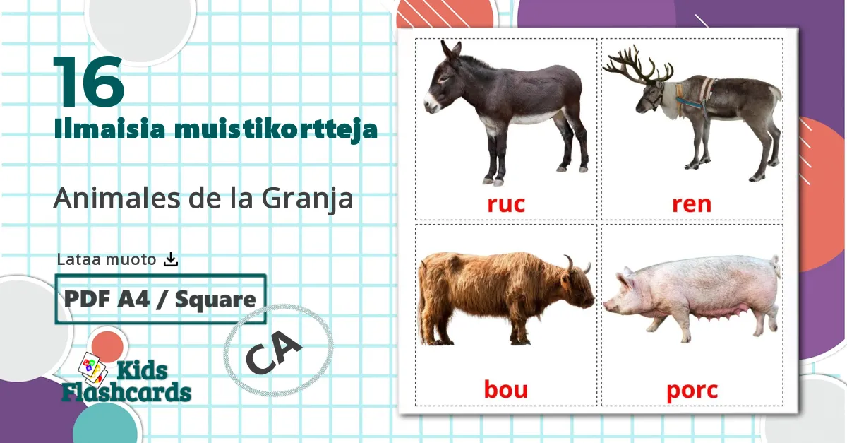 16 Animales de la Granja  lasten kuvakortit