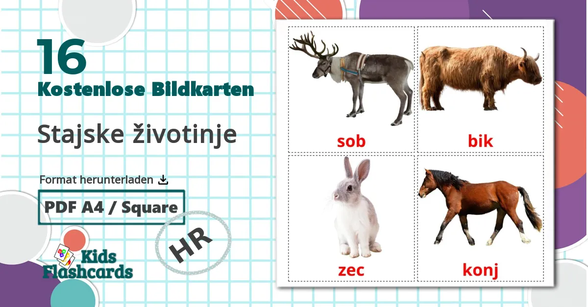 16 Bildkarten für Stajske životinje