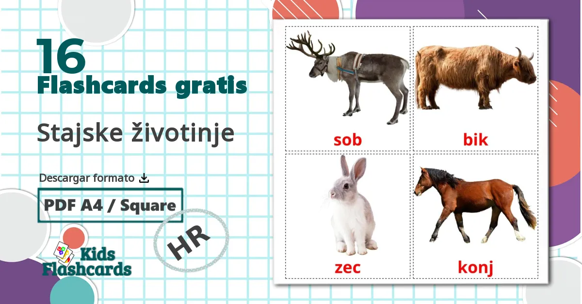 16 tarjetas didacticas de Stajske životinje