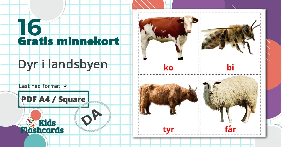16 Dyr i landsbyen bildekort