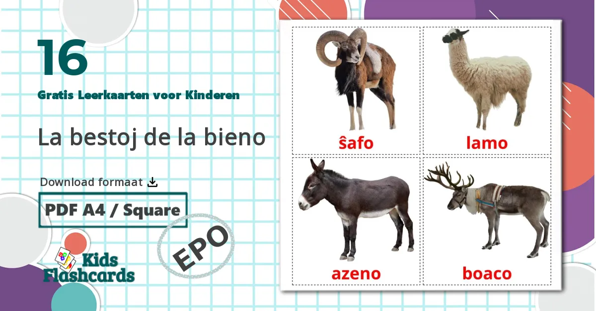 16 La bestoj de la bieno Leerkaarten voor kinderen
