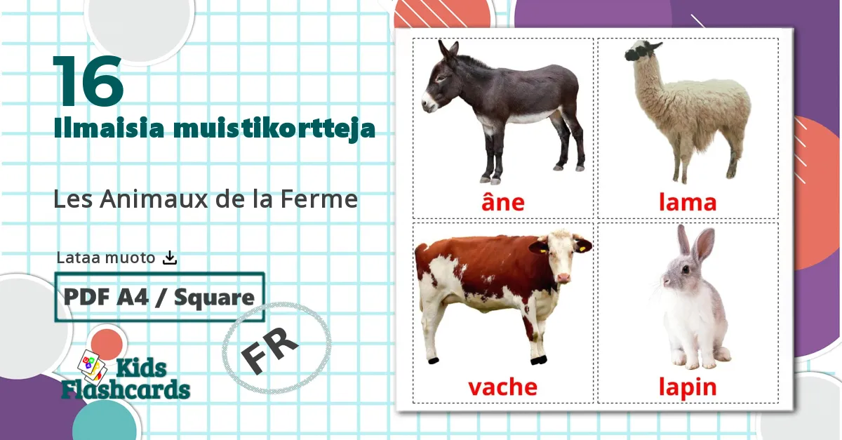 16 Les Animaux de la Ferme lasten kuvakortit