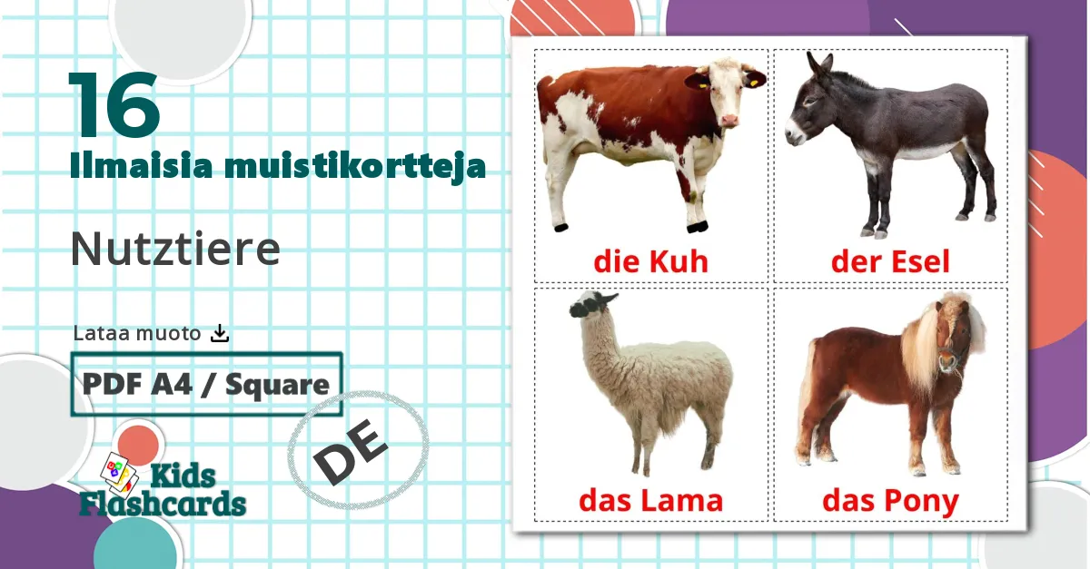16 Nutztiere lasten kuvakortit