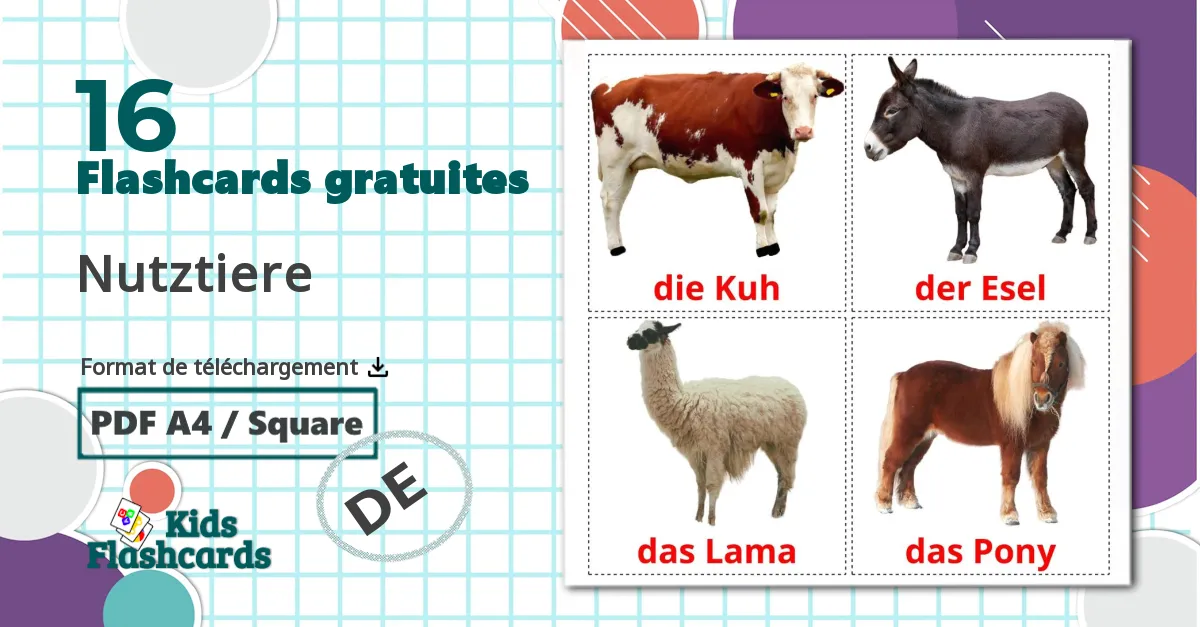 Les Animaux de la Ferme - cartes de vocabulaire allemand