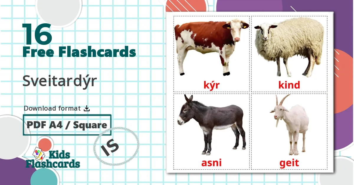 16 Farm animals flashcards