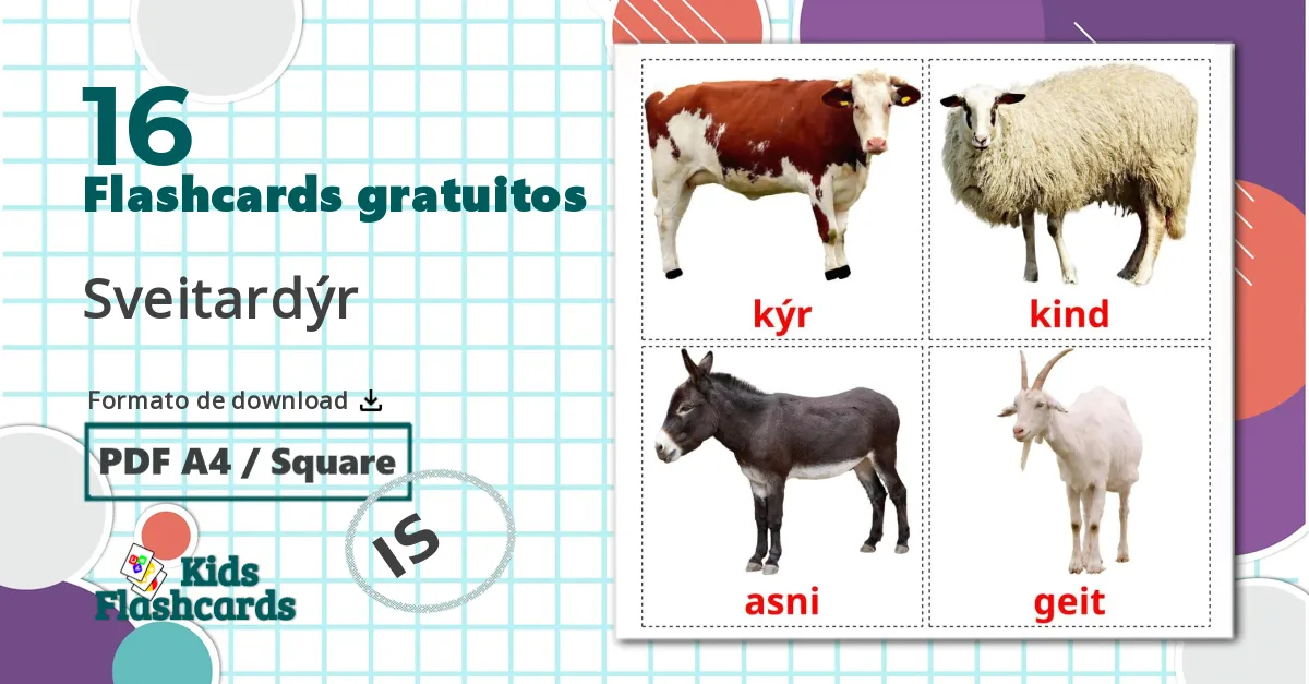16 Flashcards de Animais da Fazenda