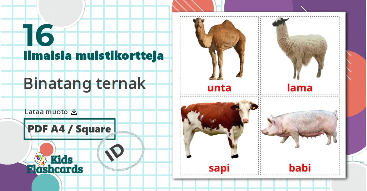 16 Binatang ternak lasten kuvakortit
