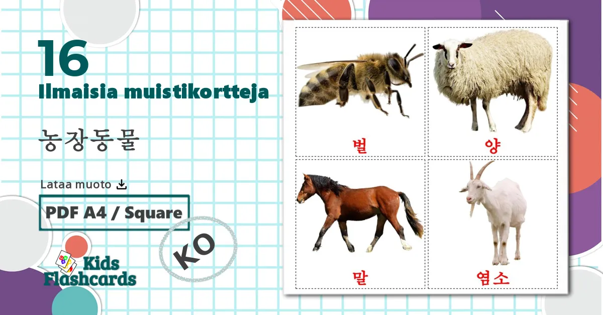 16 농장동물 lasten kuvakortit