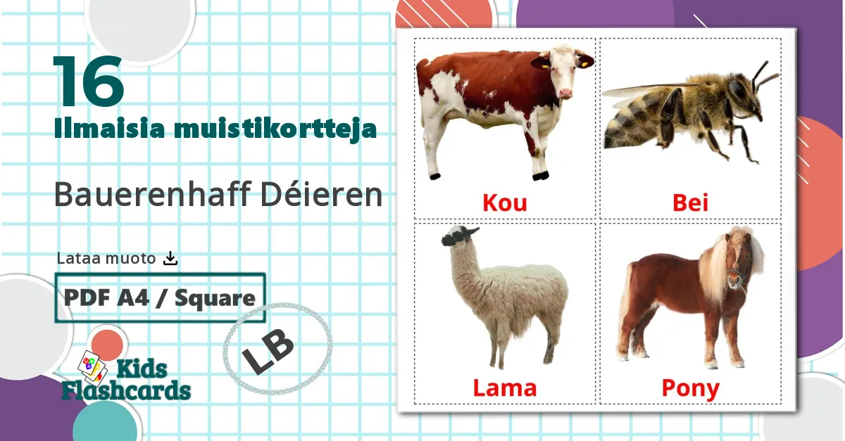 16 Bauerenhaff Déieren lasten kuvakortit