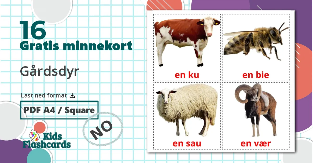 16 Gårdsdyr bildekort