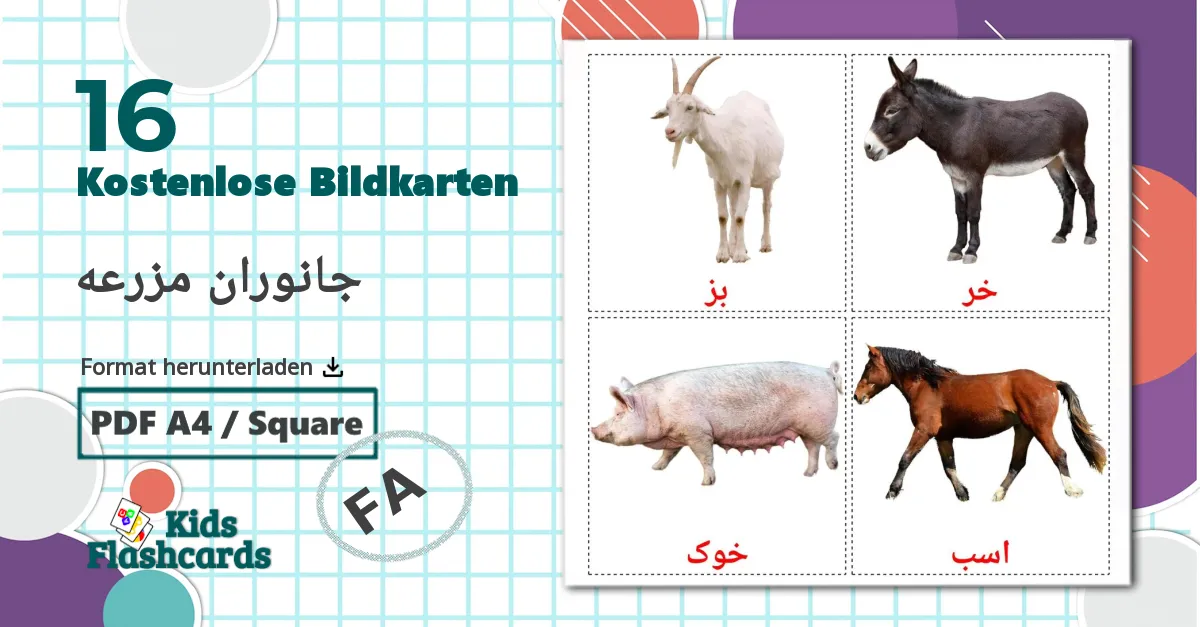 16 Bildkarten für جانوران مزرعه