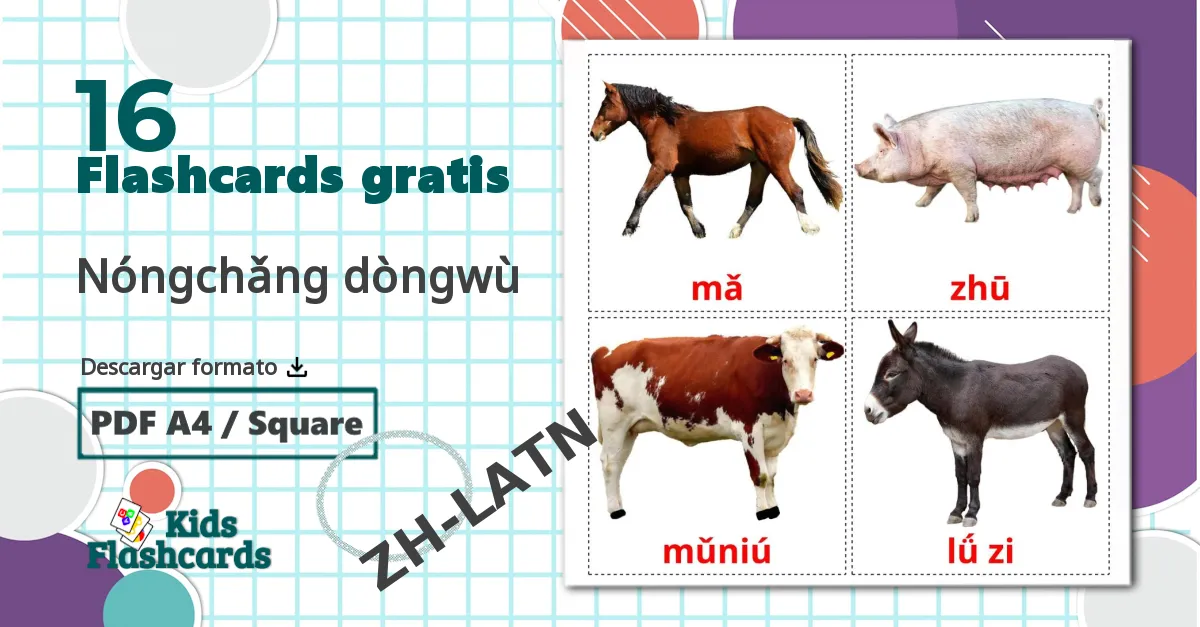 16 tarjetas didacticas de Nóngchǎng dòngwù