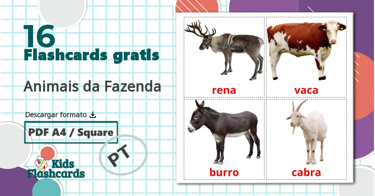 16 tarjetas didacticas de Animales en la Granja