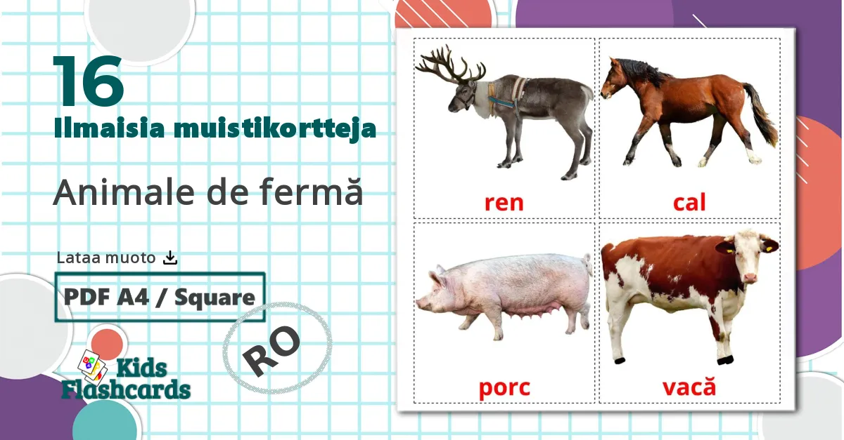 16 Animale de fermă  lasten kuvakortit