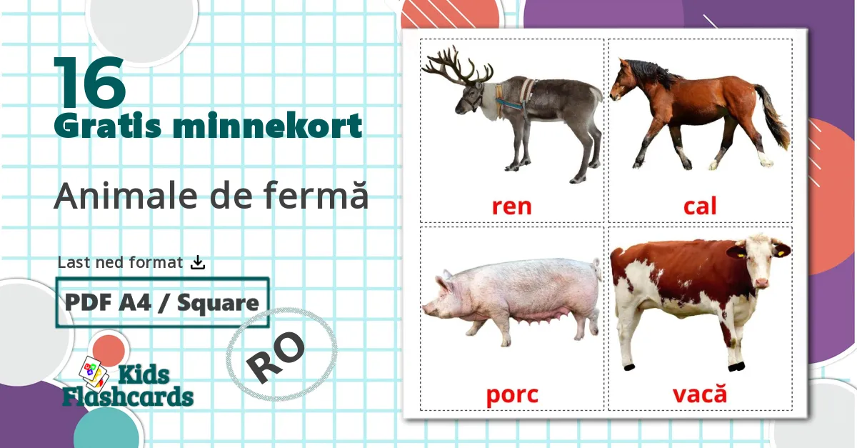 16 Animale de fermă  bildekort
