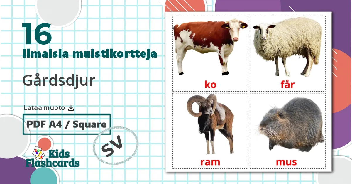 16 Gårdsdjur lasten kuvakortit
