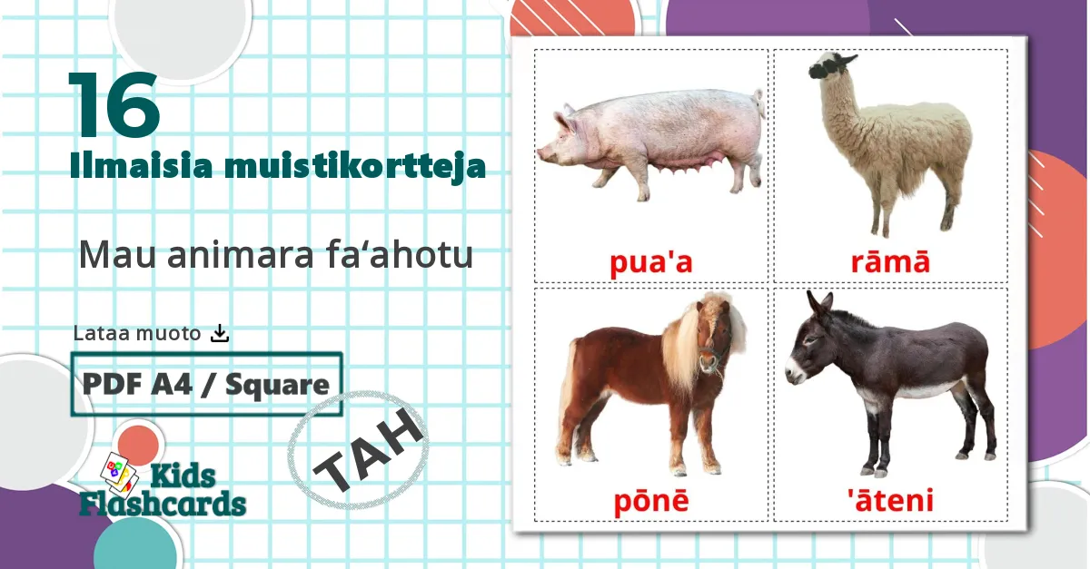 16  Mau animara fa‘ahotu lasten kuvakortit