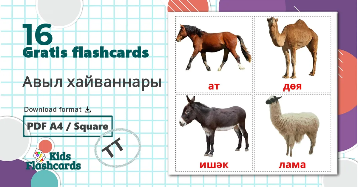 16 Авыл хайваннары billedkort for børn