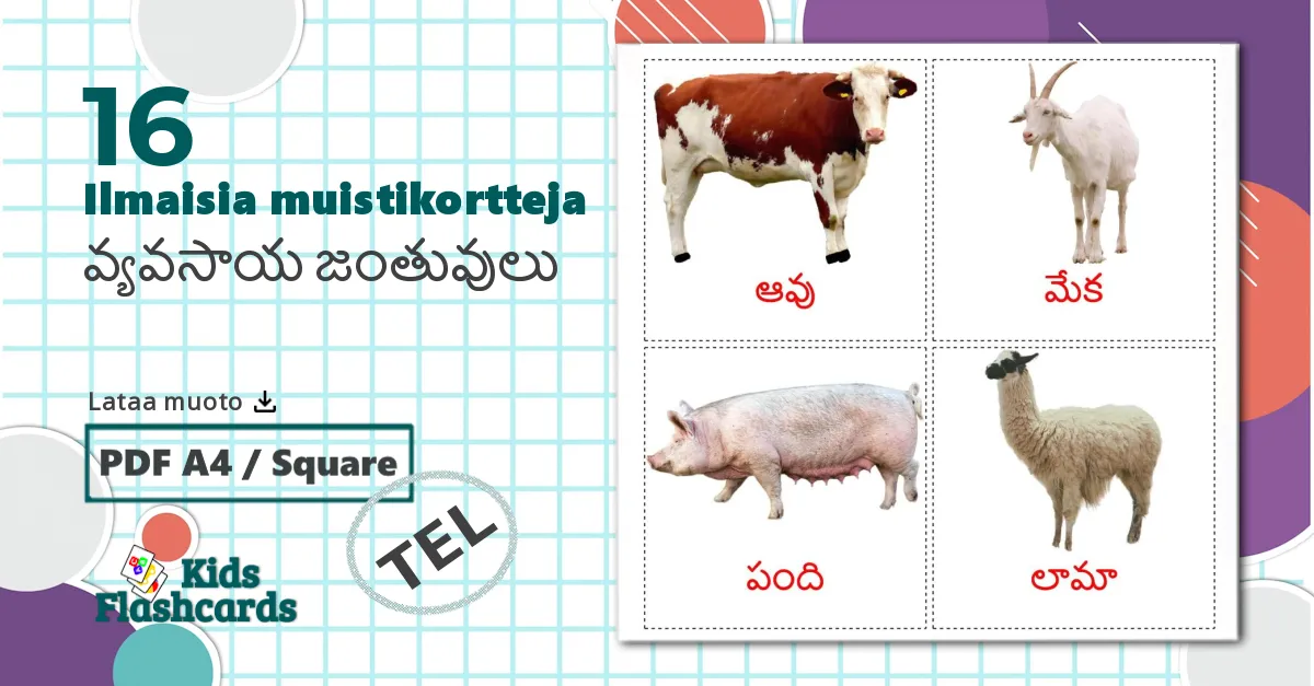 16 వ్యవసాయ జంతువులు lasten kuvakortit
