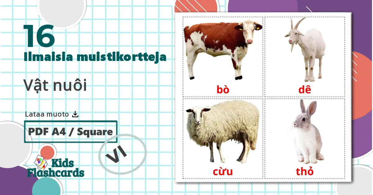 16 Vật nuôi lasten kuvakortit