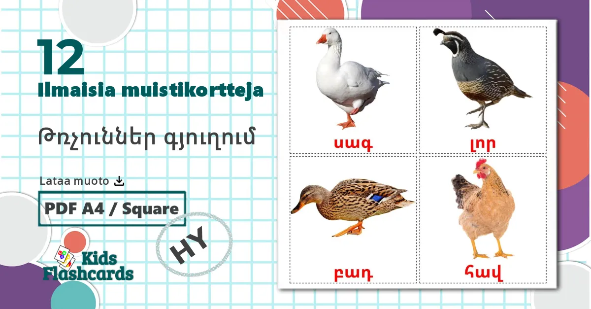 Maatila linnut - armenialainen sanastokortit
