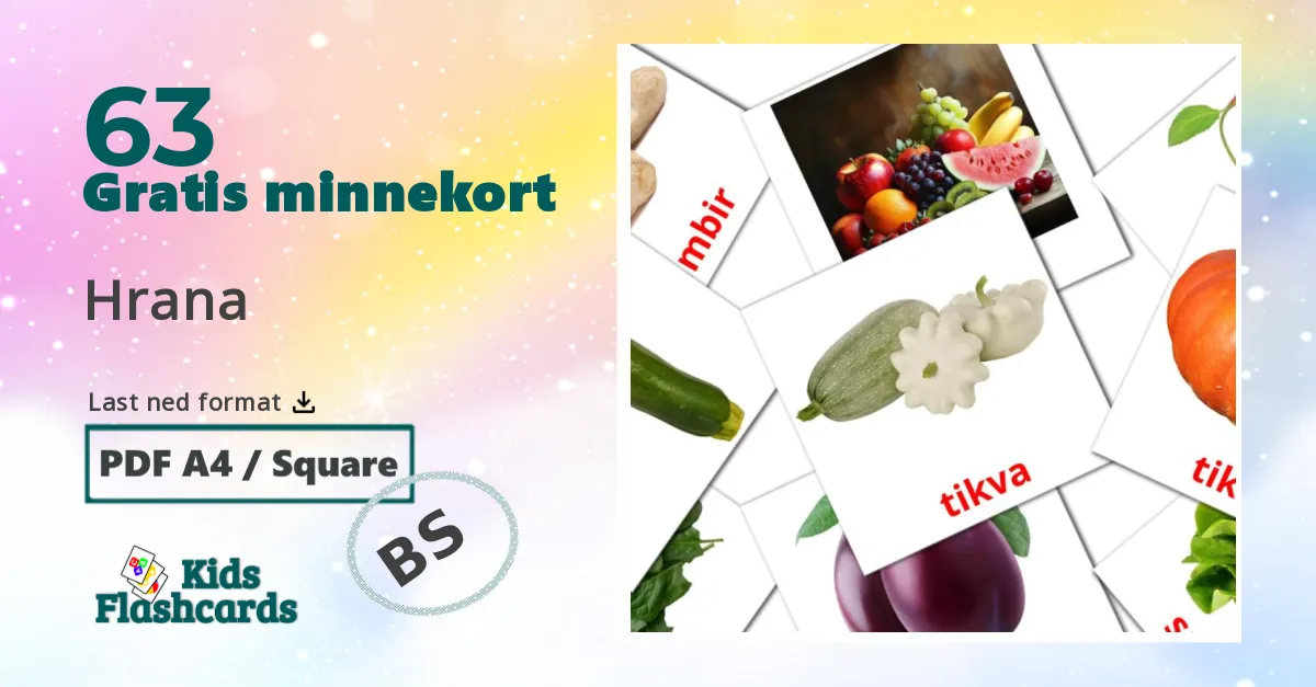 Hrana bildekort for barn på bosnisk