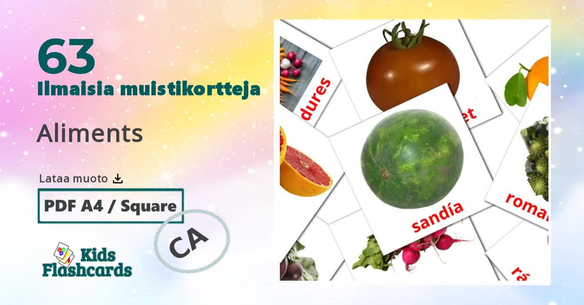 Aliments – lasten kuvakortit catalanksi sanastoon