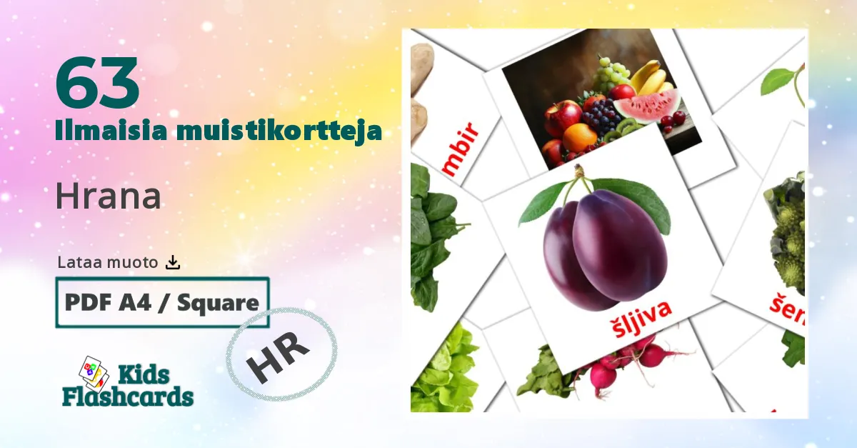 Hrana – lasten kuvakortit kroaattiksi sanastoon