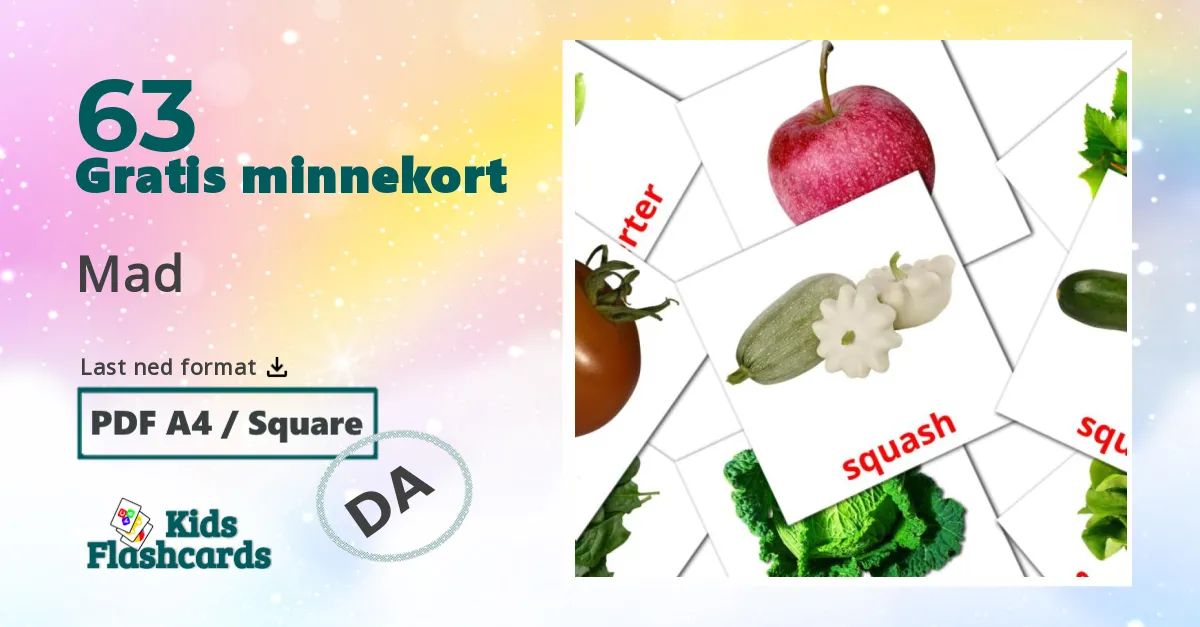 Mad bildekort for barn på dansk