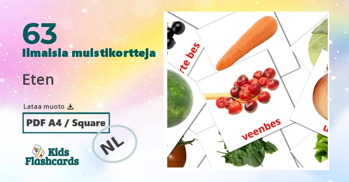 Eten – lasten kuvakortit hollanninksi sanastoon