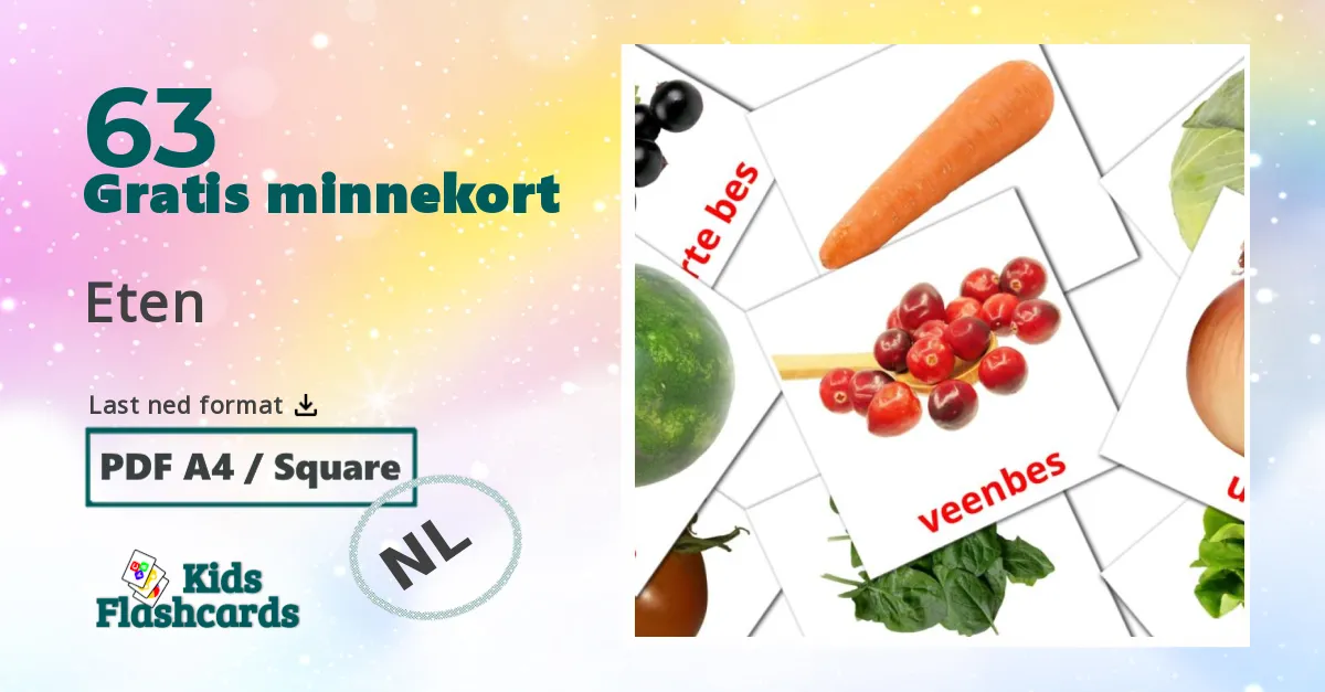 Eten bildekort for barn på nederlandsk