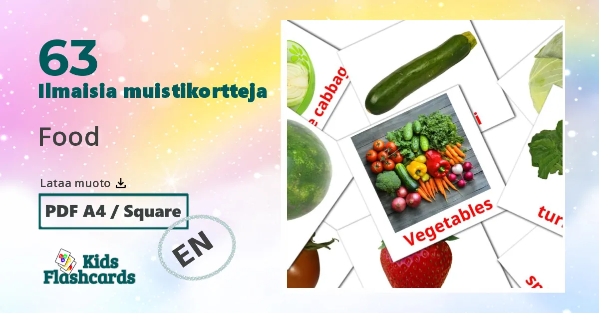 Food – lasten kuvakortit englantiksi sanastoon