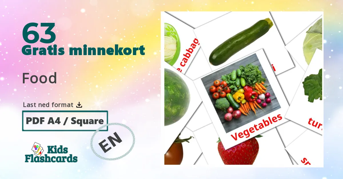 Food bildekort for barn på engelsk